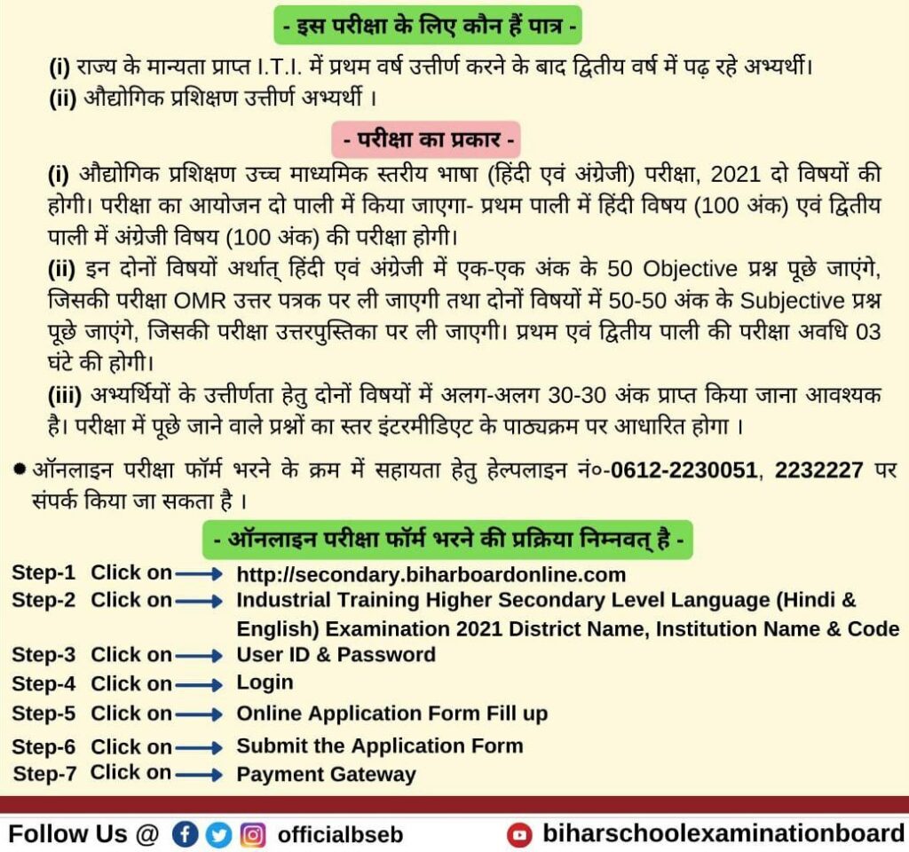 Bihar ITI Exam Form