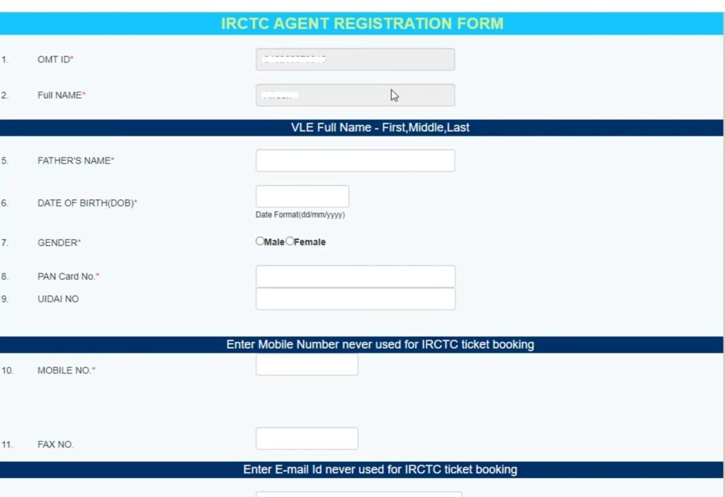 Csc IRCTC Agent Registration form