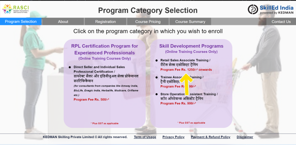 Retail cells associate certificate course