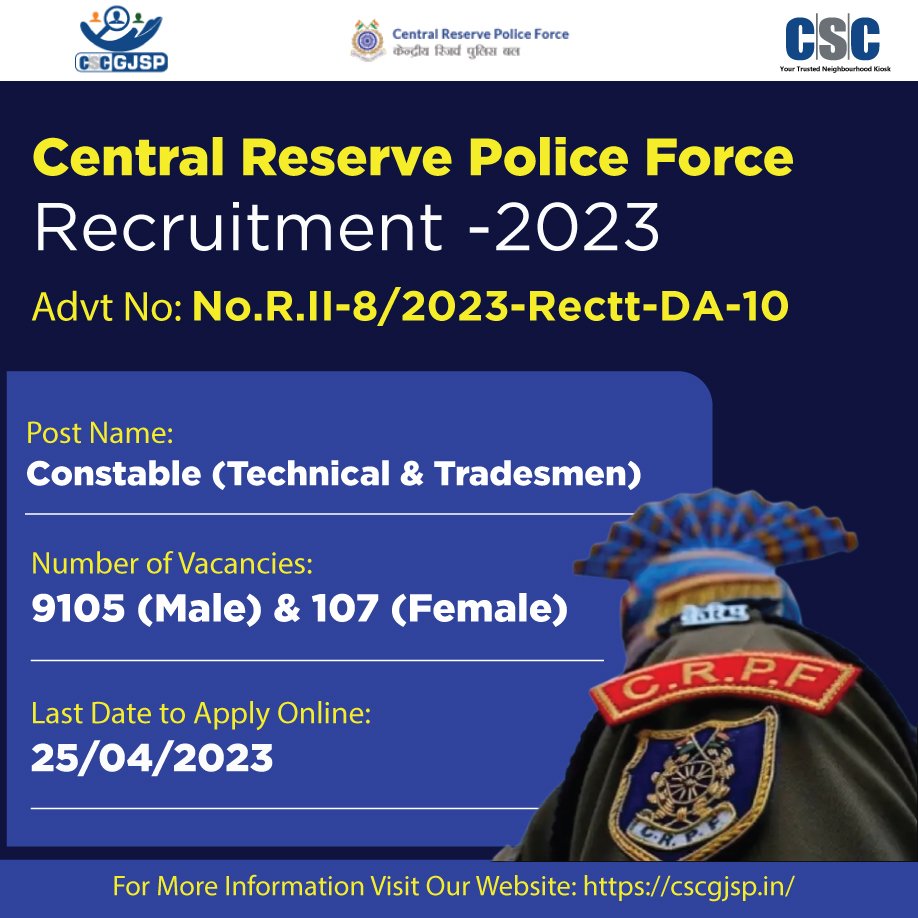 CRPF Constable Recruitment 2023 Online Apply