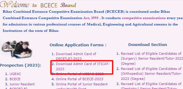 Bihar ITI Exam Admit Card 2023