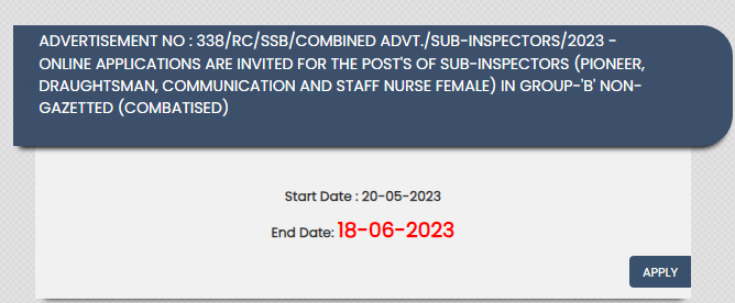 SSB Sub Inspector Recruitment 2023