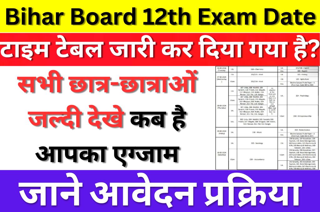 Bihar Board 12th Exam Time Table Download 2024