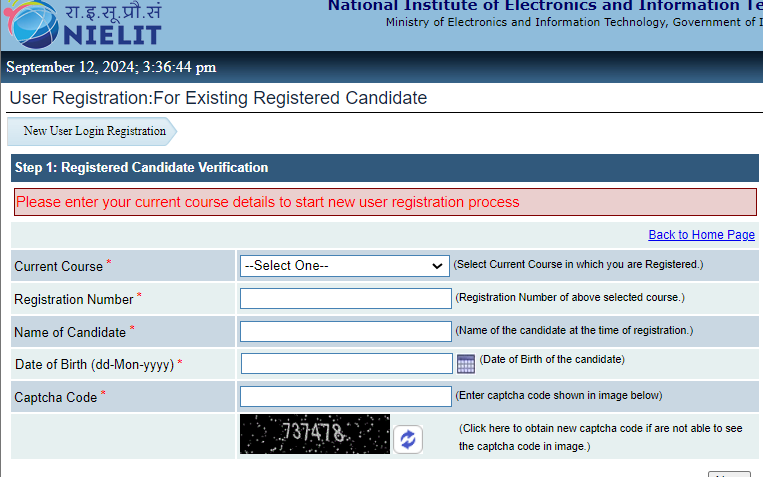 NIELIT MCA Admission Form 2024